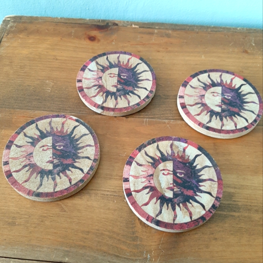 Thirstystone Celestial 90s Sun Face Stone Coaster Set Whimsygoth